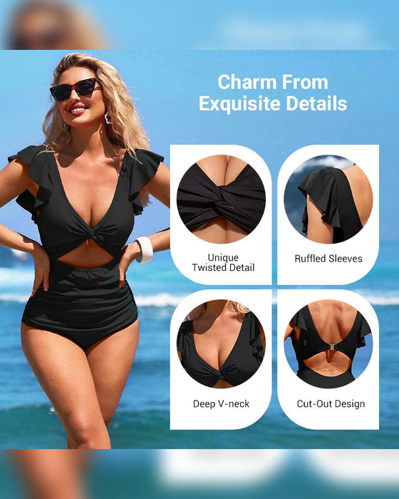 Sexig Volang Ett Stycke Baddräkt – Volangdetalj, Magkontroll & Levande Färger