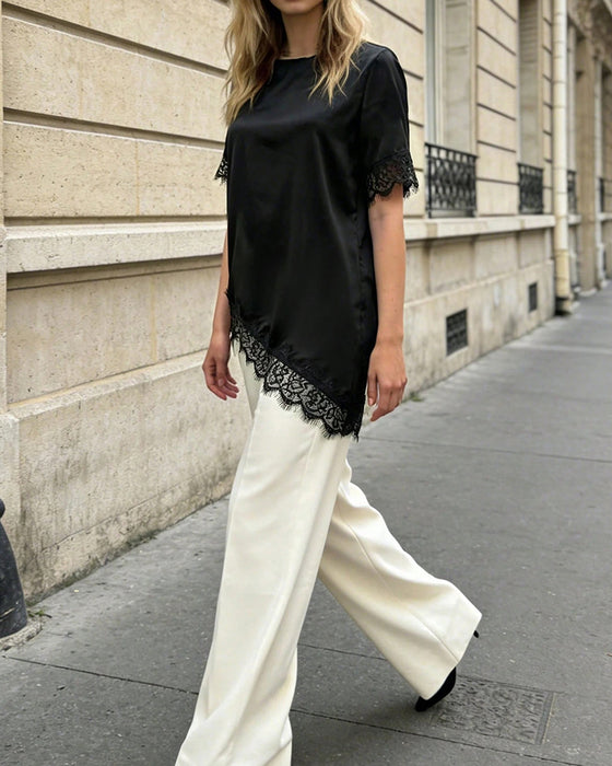 Blus Oregelbunden Spets Casual
