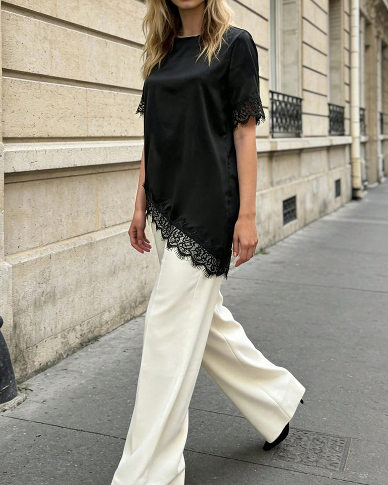 Blus Oregelbunden Spets Casual