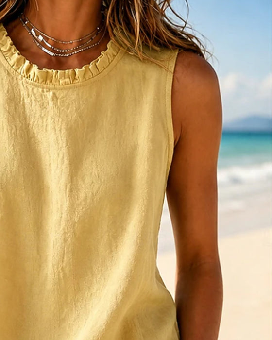 Tanktopp Solid Färg Ärmlös Rund Hals Lace