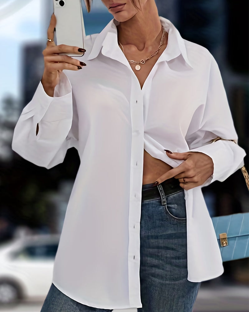 Öppen Rygg Knyt Detalj Asymmetrisk Långärmad Blusar