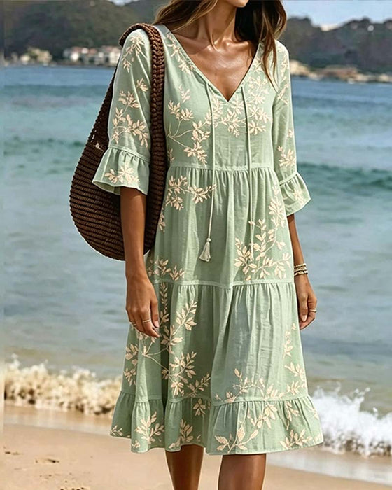 Klänning Ruffle V-Hals Knyt Resort