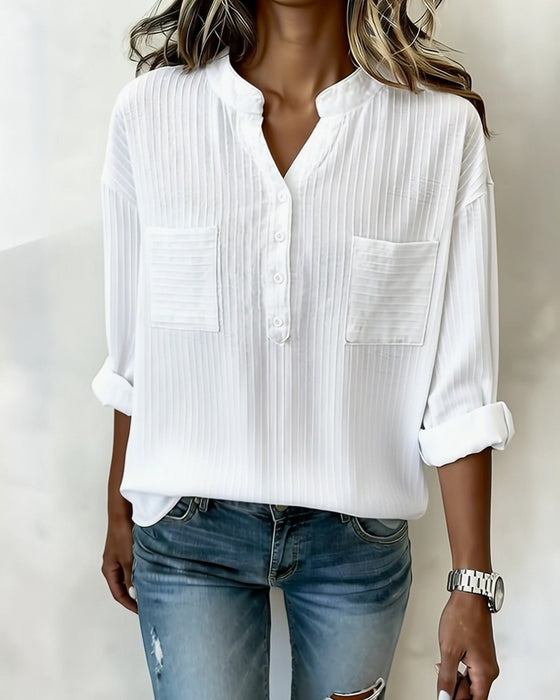 Skjorta Vertikal Våffla Henley Krage Dubbel Ficka