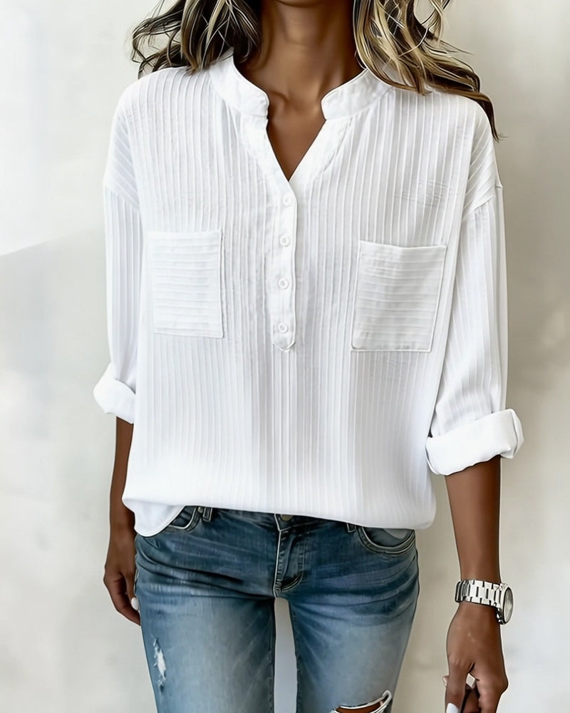 Skjorta Vertikal Våffla Henley Krage Dubbel Ficka