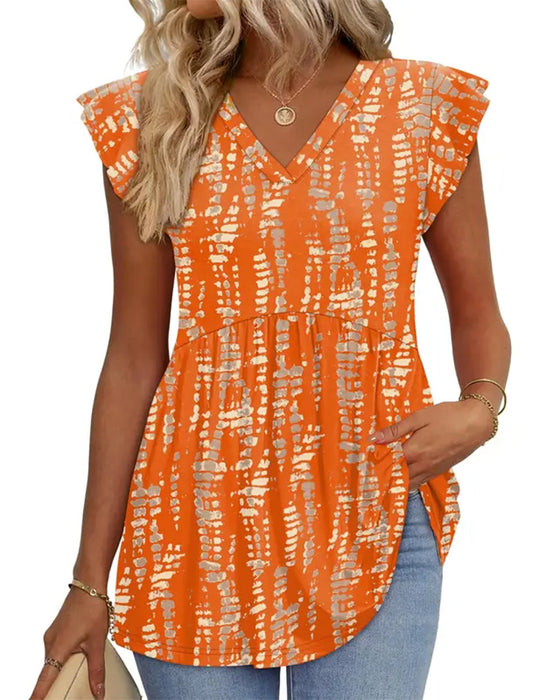 Blus Akvarell Blommig V-Hals Babydoll