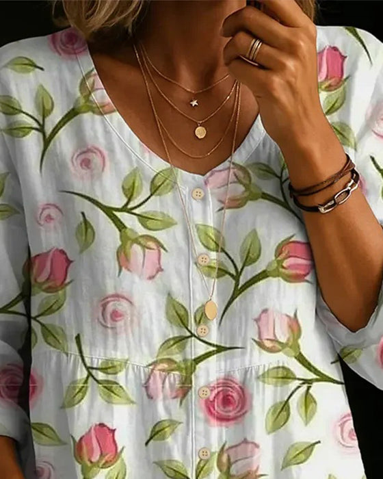 Blus Blommigt Tryck Lös