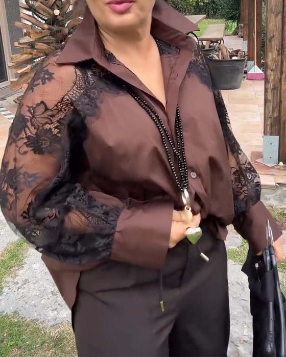 Sexig Skjorta Med Lapptäcktsdetaljer Och Krage