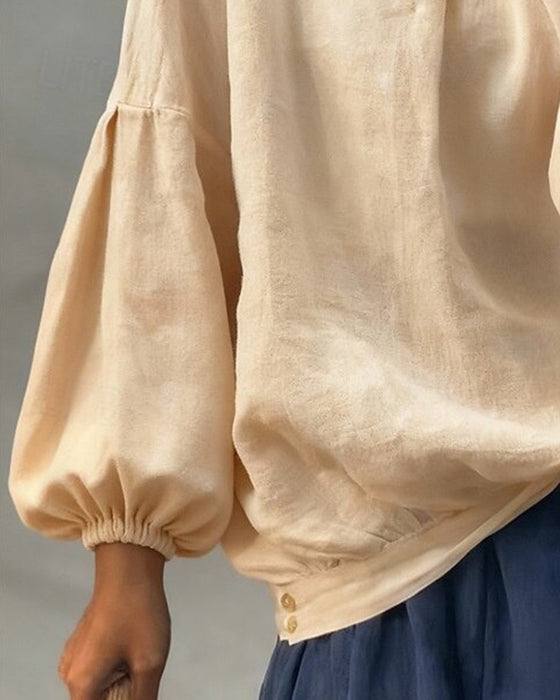 Blus Puffärm Bomull Lin