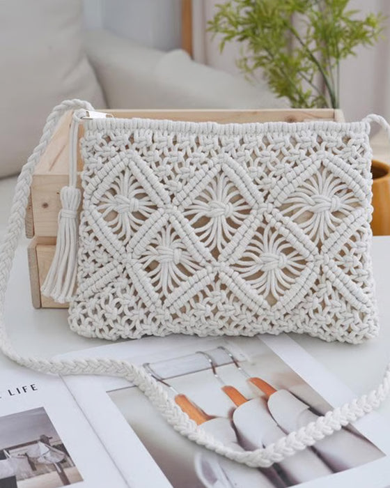 🏆Snabbrea⚡Minimalistisk Toffs Kvinnlig Clutch – Retro Vävd Väska i Bomullssnöre Sommarsemester Boho Strandväska