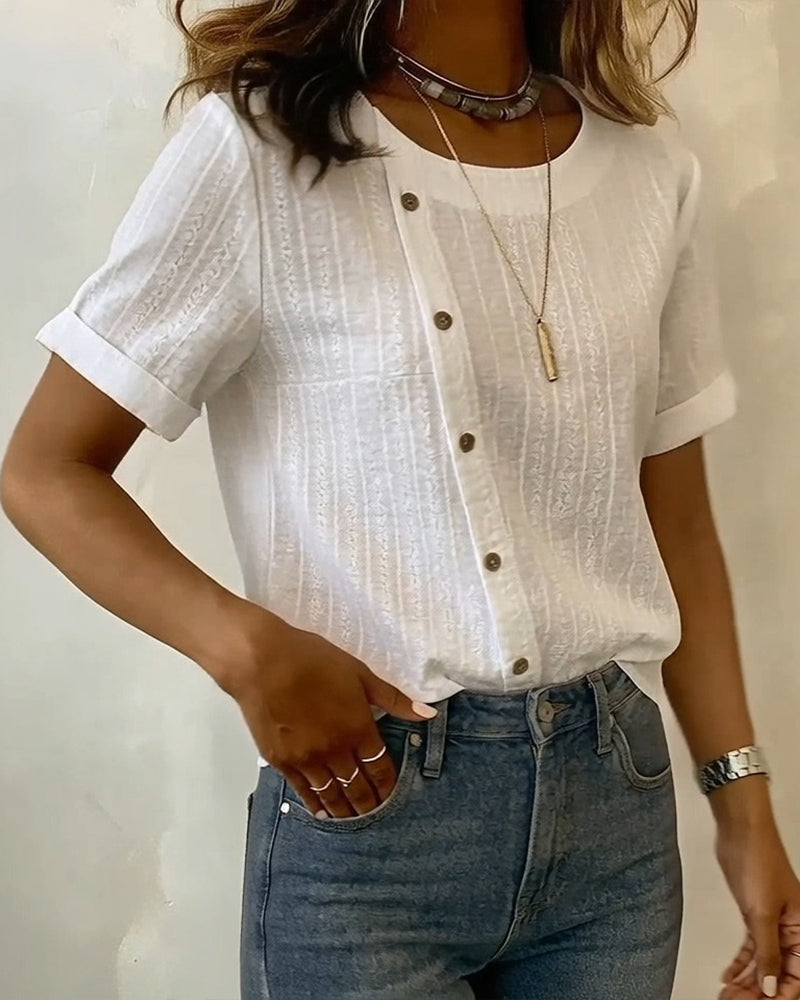 Blus Diagonal Knapp Kort Ärm
