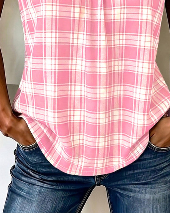 Tank Top Rutig V-Hals Ärmlös