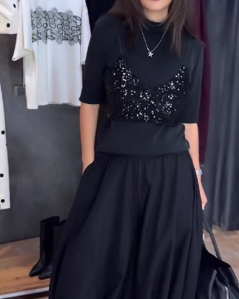 Trendig Kortärmad Topp I Lappverk