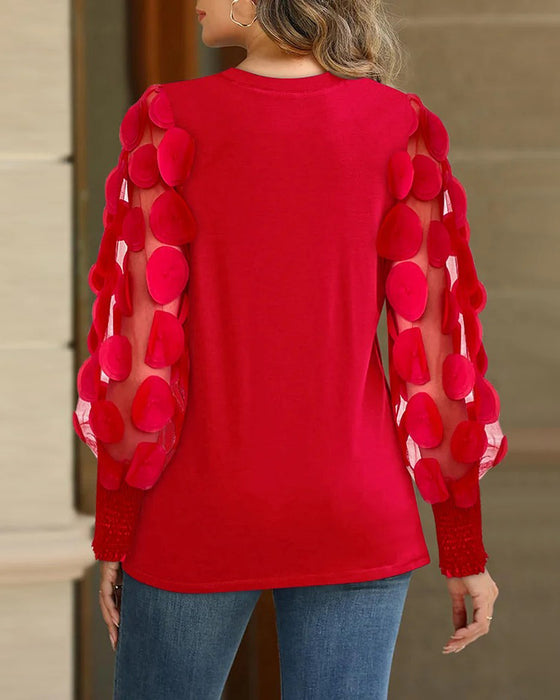 Blus Tredimensionell Dekorativ Ärm Veckad