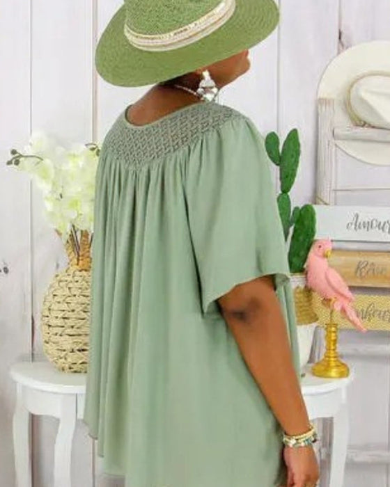 Blus i Enfärgad Löst Passform