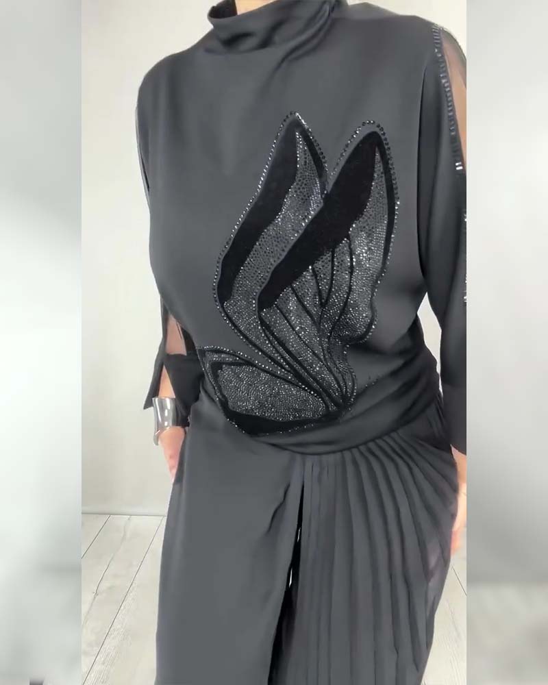 Enfärgad Topp Med Rhinestone Och Polokrage