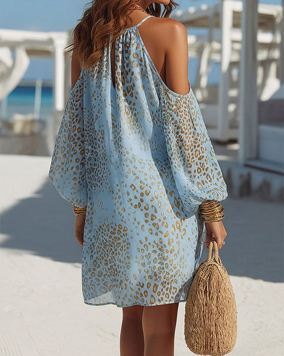 Klänning Leopard Tryck Halterneck Off-axel Kort