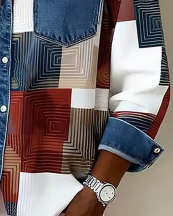 Färgblock Skjortning Modern Krage