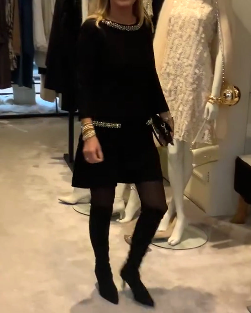 Klänning Modig Het Rhinestone Stil Långärmad