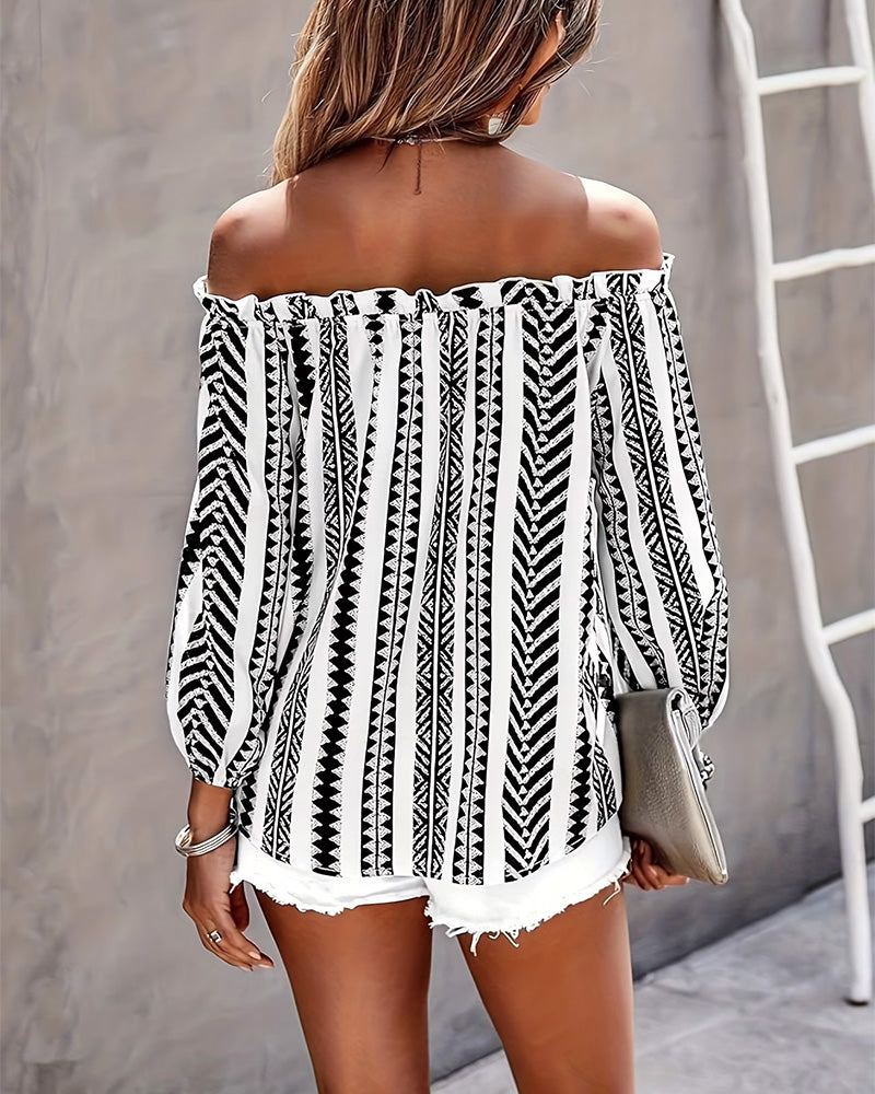 Blus Elegant Sofistikerad Geometrisk Off Axel