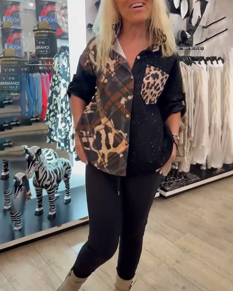 Skjorta Krage Ficka Patchworktryck