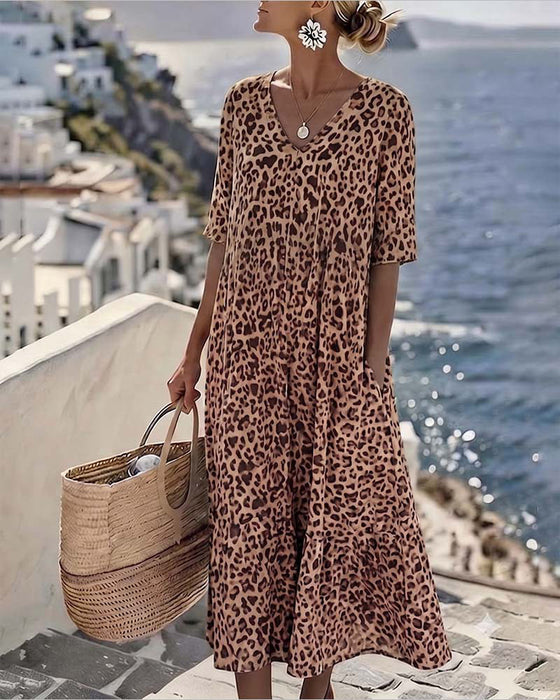 Klänningar Leopard V-Hals Lös