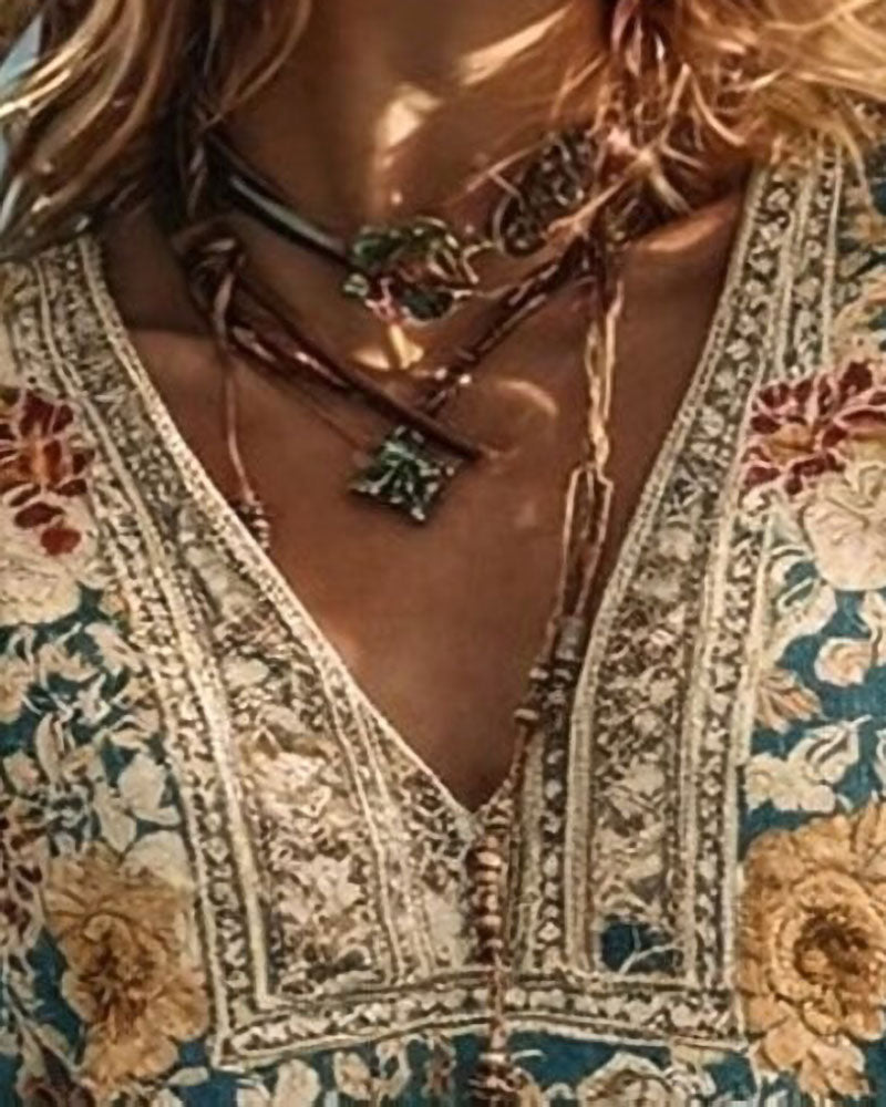 Blus Blombroderad Puffärm