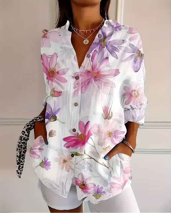 Skjorta Lång Ärm Blommigt Tryck