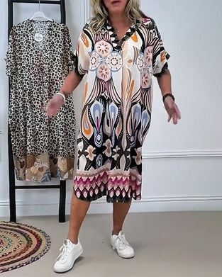 Klänning Boho Mönstrad Rak Kortärmad