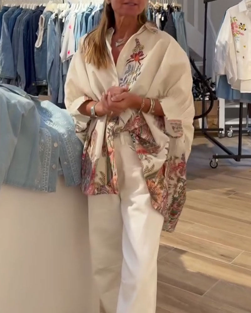 Skjorta Med Lös Passform I Etnisk Stil Med Tryck