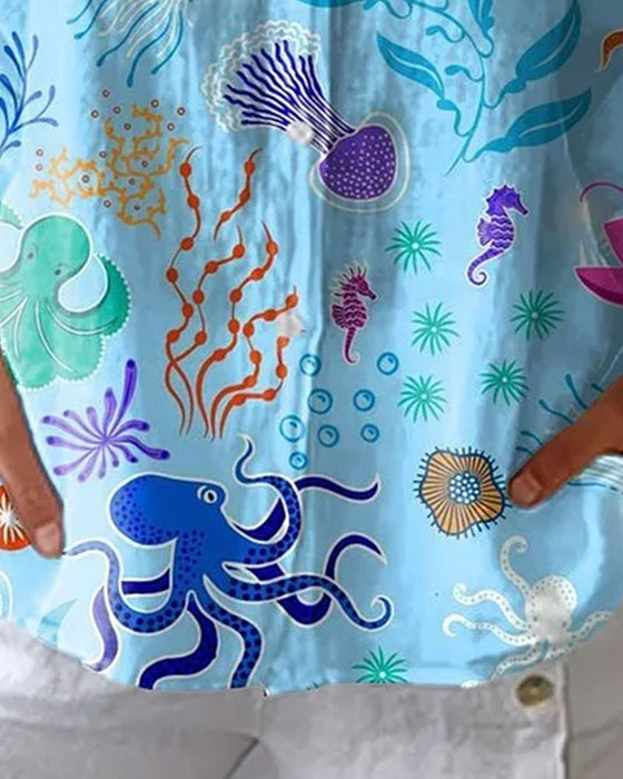 Skjorta Marint Liv Tryck Knapp