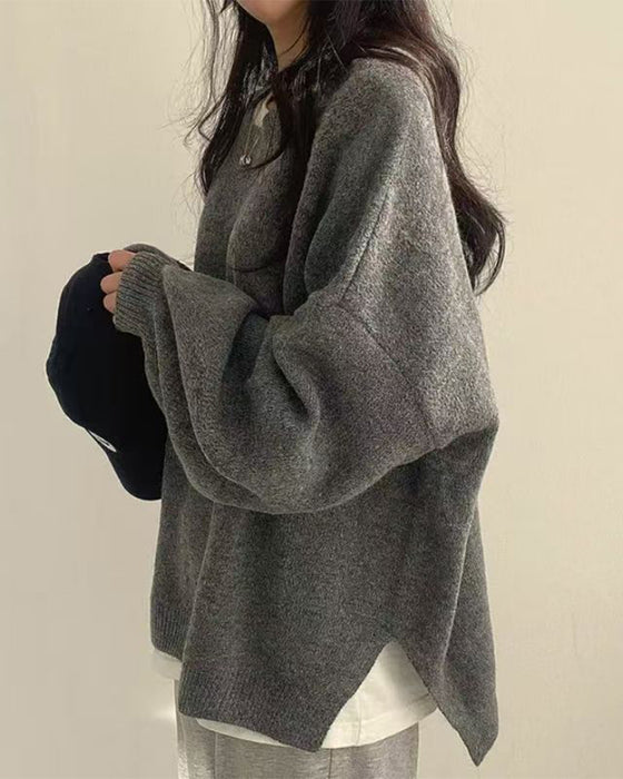 Pullover Rundhalsad Sida Slits