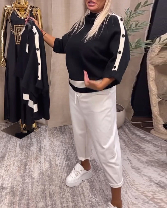 Colourblock tröja med knäppning