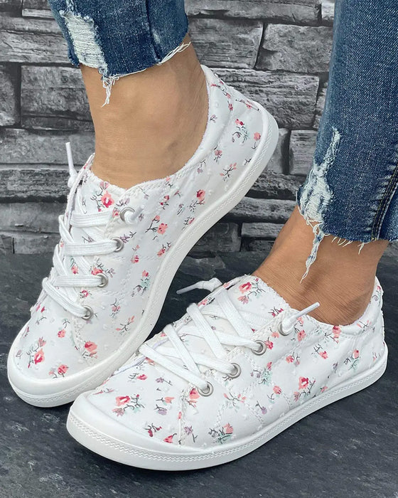 Skor Blommigt Print Mode Casual Tyg