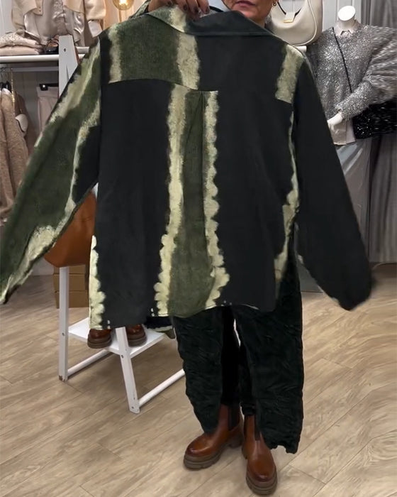 Skjorta Lapel Retro Color Block Långärmad