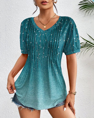 T-Shirt V-Ringad Avslappnad Tryckt Kortärmad