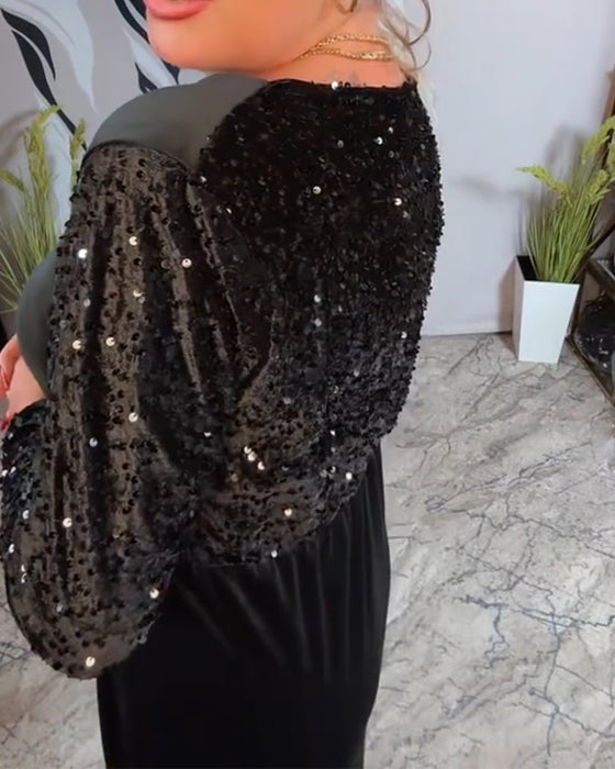 Klänning Sequins Sammets Lapptäcks Modellång