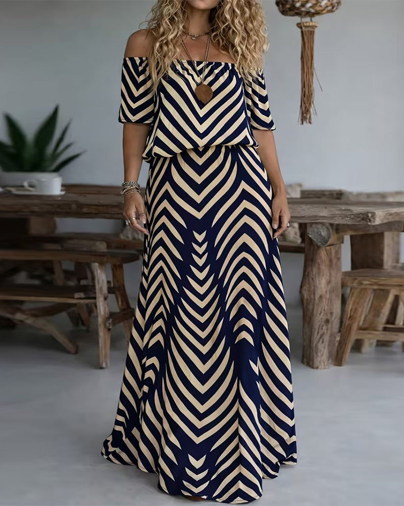 Klänning Geometrisk Rand Tryck Off-Shoulder