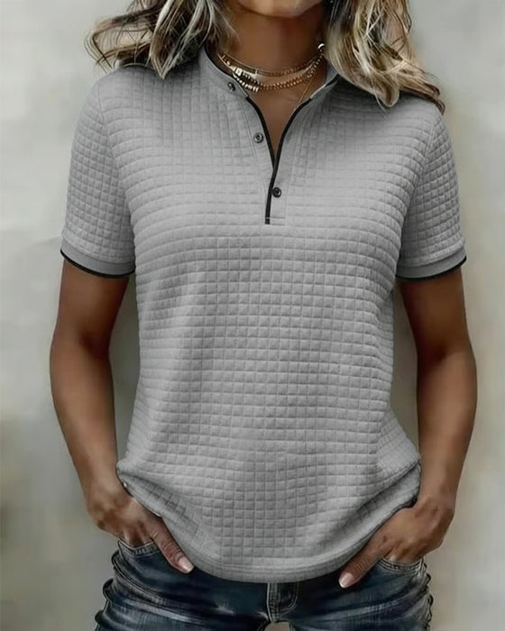 Topp Våffelstickad Knappning Ner Kortärmad