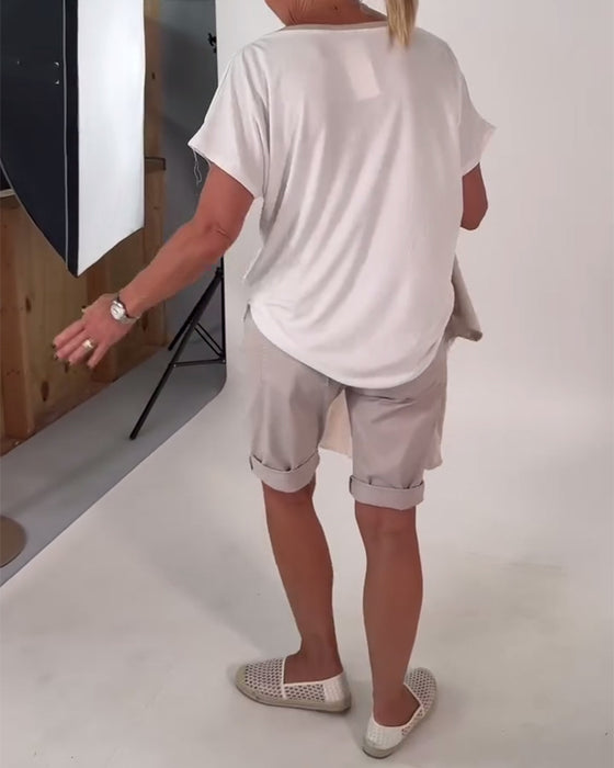 T-Shirt V-Ringad Tryckt Mångsidig