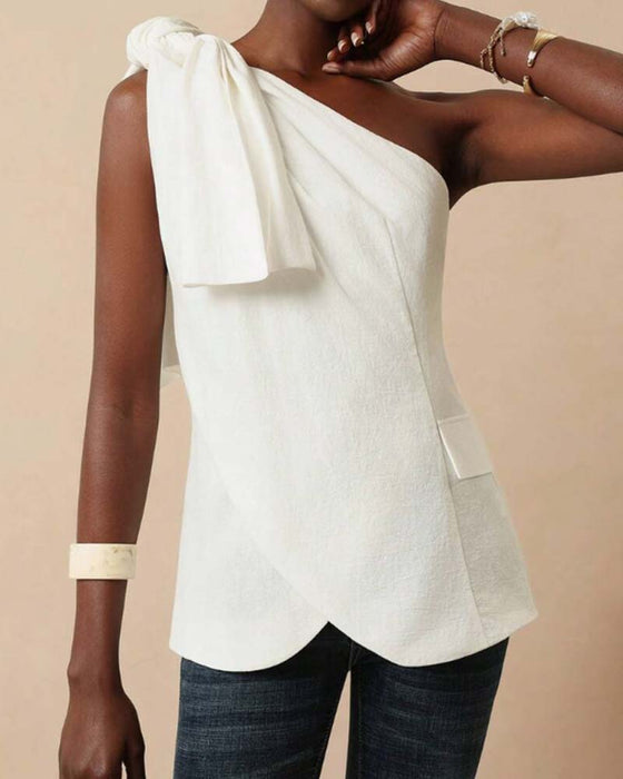 Blus Off-Shoulder Kross Knytning Design