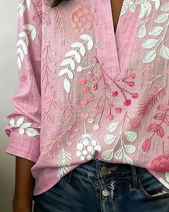 Blus Med Blommigt Mönster Och Ståkrage