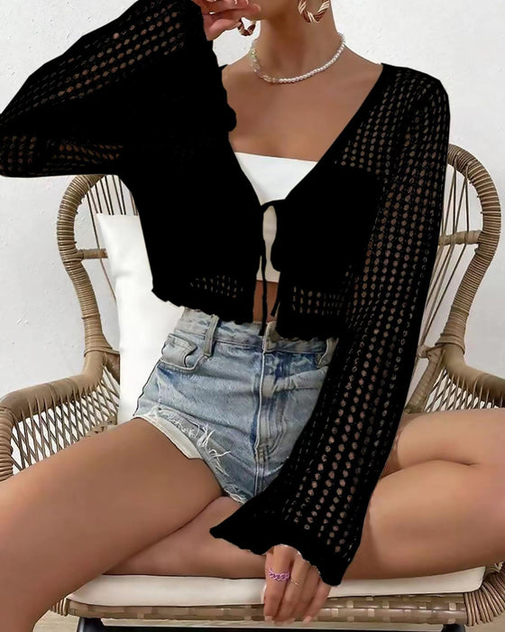 Cardigan Enkel Solid Hål Ut Strand