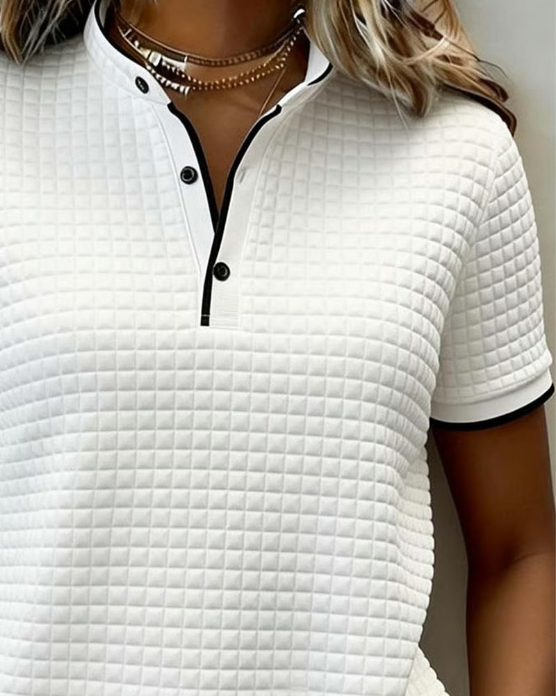 Topp Våffelstickad Knappning Ner Kortärmad