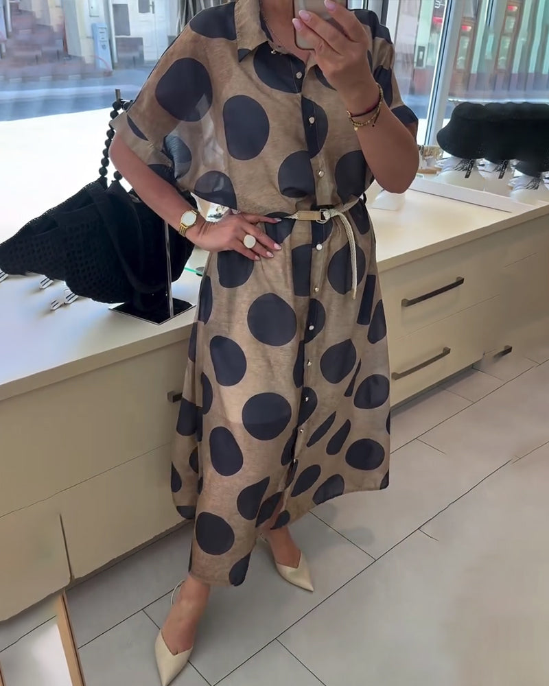 Avslappnad Klänning Med Krage, Prickmönster