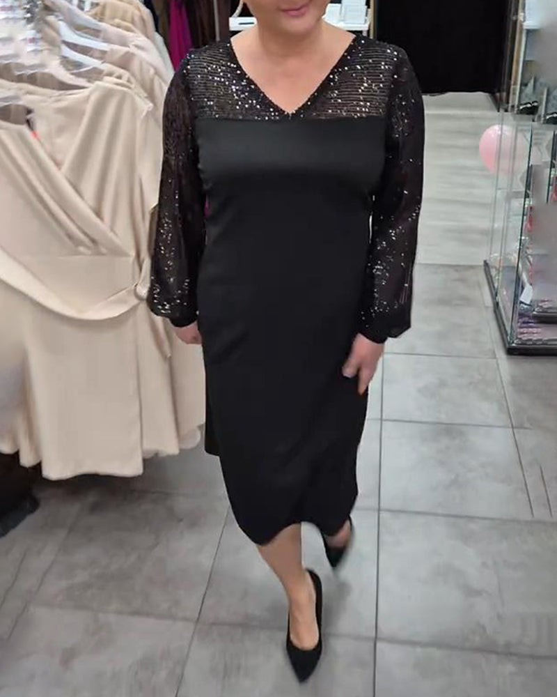 Elegant Enfärgad Klänning Med V-Ringning