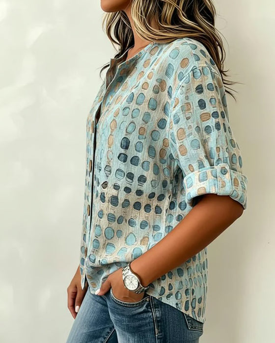 Blus Polka Dot Knapp Tryck