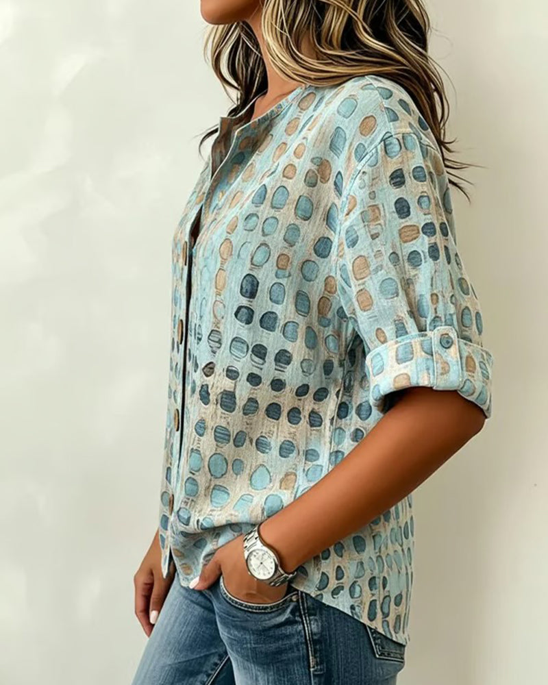 Blus Polka Dot Knapp Tryck