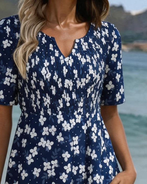 Klänning Liten Blommig Midjeknyt A-Linje Midi