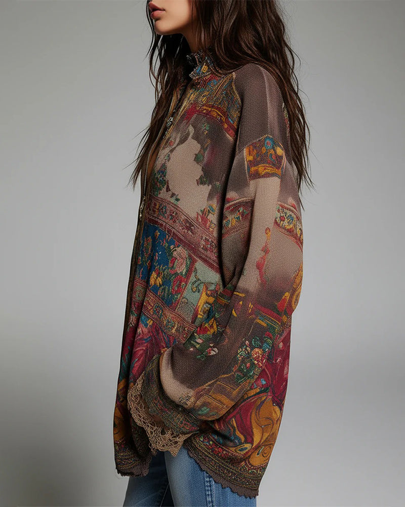 Blus Spetsinslag Blomtryck