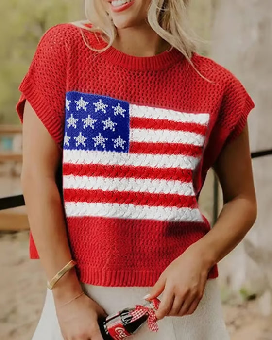 Pullover Flagga Mönster Crewneck